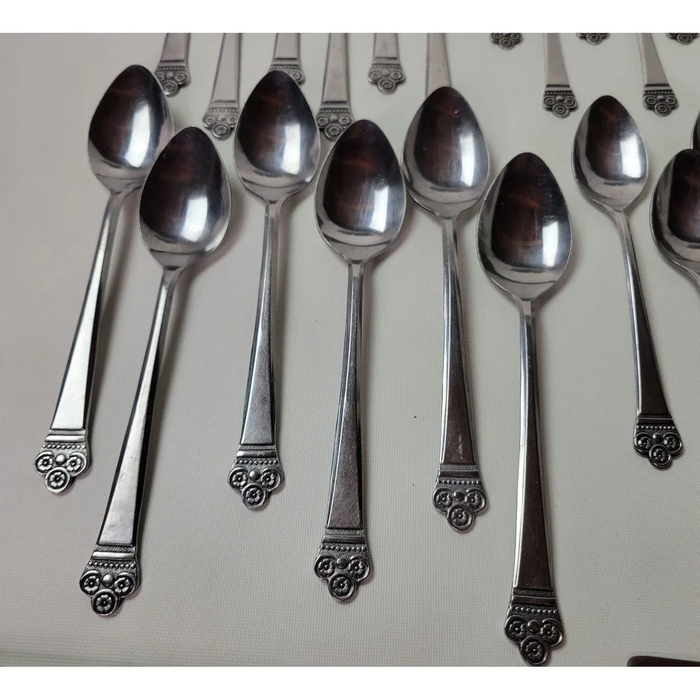 National Stainless Costa Mesa Flatware Set 31pc Japan Scroll Pattern 6 Setting
